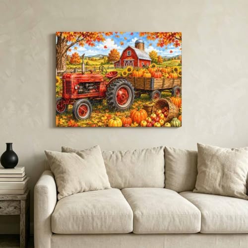 Fall Farmhouse Wall Art For Living Room Harvest Rural Orange Pumpkins Red Barn - Image 6
