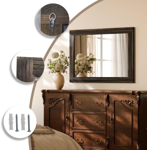 Rectangular Wall Mirror 36" x 24", Solid Wood Frame Bathroom Mirror - Image 6