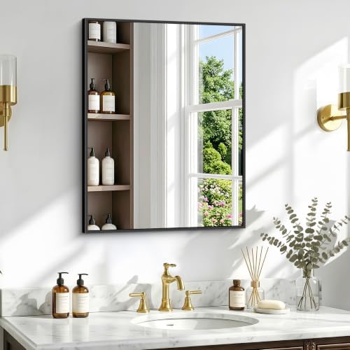 Bathroom Mirror, 30 x 24 inch Metal Framed Black Rectangle Mirror - Image 3