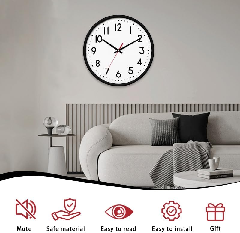 12 Inch Wall Clock Battery Operated Silent Non Ticking Quartz - Image 2