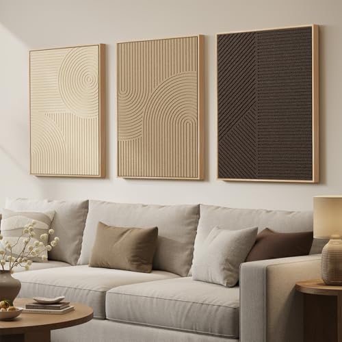 Large 3D Framed Neutral Abstract Wall Art Set of 3, Modern Artwork 20x30 In by Cuspin