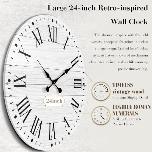 Large Wall Clock with Roman Numeral, 24” Shiplap Farmhouse Clock - Image 2