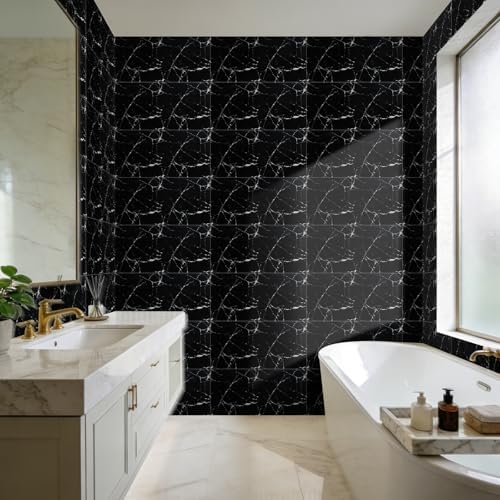 10pcs Thick Black Marble Peel and Stick Wall Panels 23.6"x11.8" Waterproof - Image 2