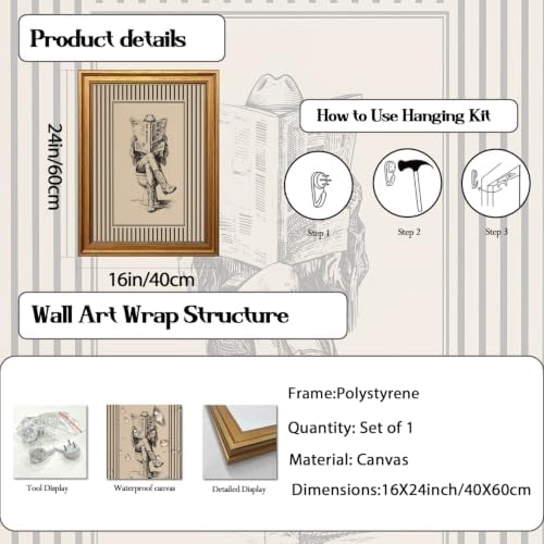 Vintage Gold Framed Western Bathroom Wall Art, Funny Cowgirl Reading Newspaper - Image 5