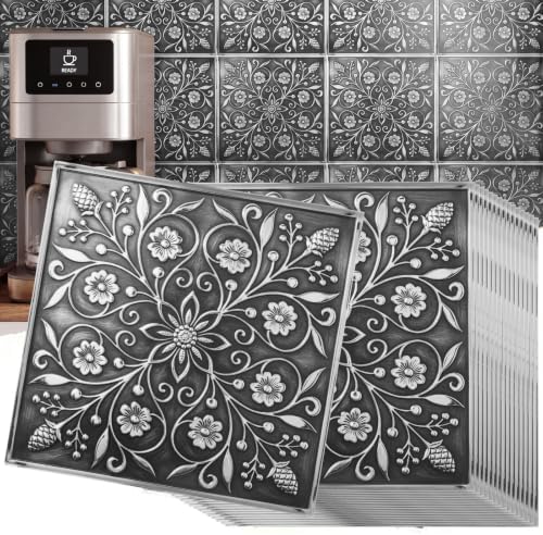 36 Pack of 8 x 8" Wallpaper Tiles Peel and Stick in Silver Leaves Design by Unknown