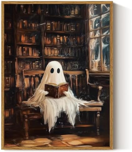 ARPEOTCY Vintage Framed Canvas Wall Art, Vintage Library Ghost Wall Decor by ARPEOTCY