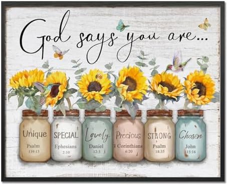 Inspirational Bible Verse Wall Art: God Says You Are Wall Sayings Sunflower in by HLJART
