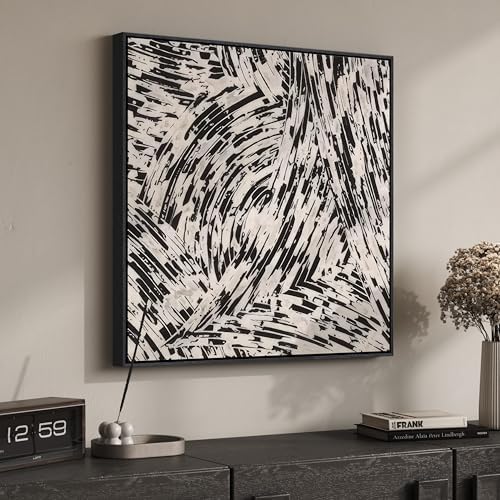 Framed Black and White Abstract Wall Art, 1 Piece Square Modern Canvas Prints - Image 2