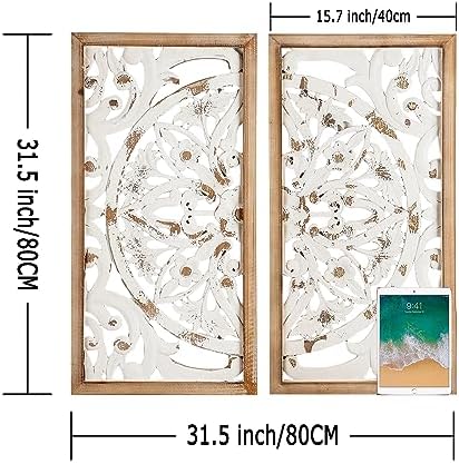 XIAOAIKA Boho Carved Wall Art Panels, Antique Distressed White Finish - Image 2