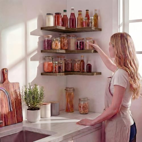 Corner Floating Shelves for Wall Mounted L-Shaped Wood Corner Wall Shelf - Image 5