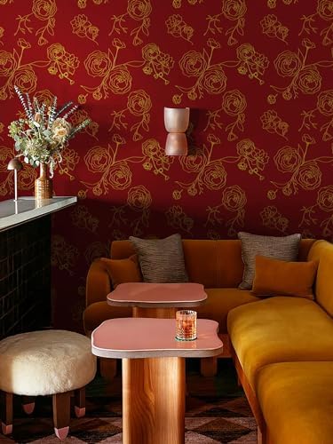 Safiyya 118"x17.3" Peel and Stick Wallpaper Red and Gold Contact Paper Floral - Image 5