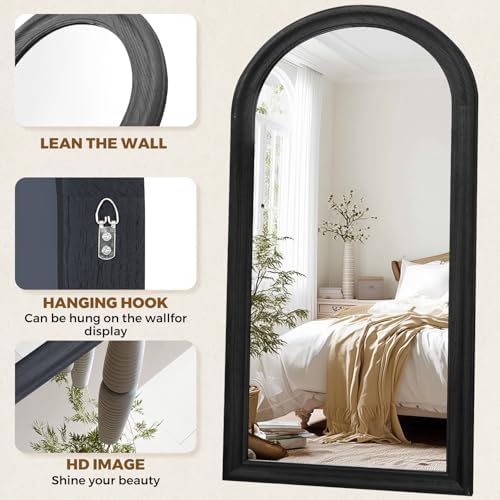71x32 Solid Wood Arched Full Length Mirror, Elegant Black Finish - Image 3