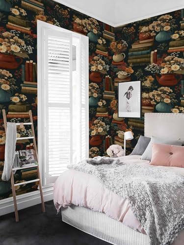 Vintage Library Peel and Stick Wallpaper, Dark Academia Floral Wallpaper - Image 5