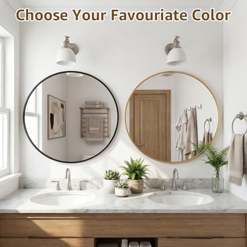 DUMOS 24 Inch Round Wall Mirror, Bathroom Mirrors - Image 6