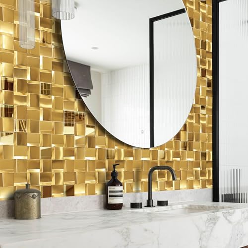 5 Sheets Gold Tiles Metal Mosaic Wall Backsplash Tile 3D Wall Panels - Image 5