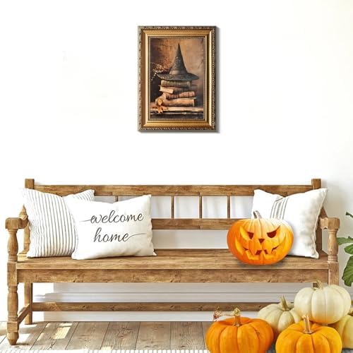 uniro Vintage Gold Framed Wall Art, Vintage Witch Hat Books Halloween Painting - Image 4