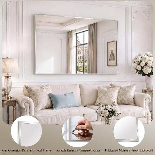 30"x36" Brushed Nickel Mirror Wall Mounted - Image 6