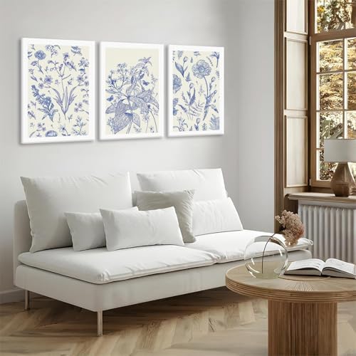 LYPHNX Framed Blue White Chinoiserie Floral Canvas Wall Art Navy Watercolor - Image 2