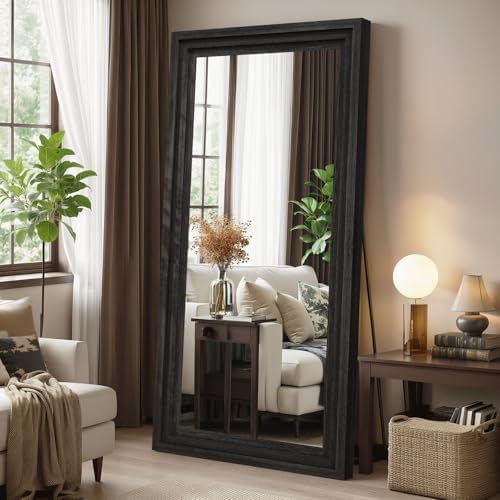 Wood Full Length Mirror 71"x30", Large Solid Wood Frame Floor Mirror by WISSMIELSHOME