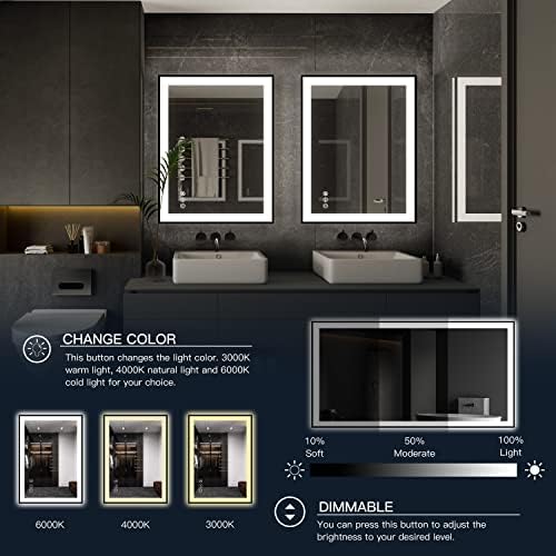 ISKM 40x38 Framed LED Bathroom Mirror, Dimmable Front & Backlit - Image 3