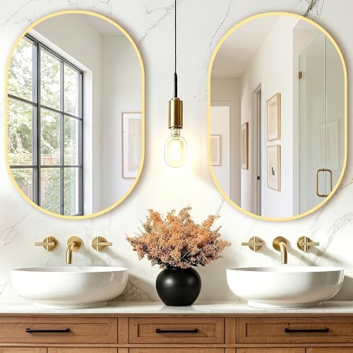 Oval Bathroom Mirror, 2 Pack 20"x30" Gold Vanity Mirror by TRAHOME