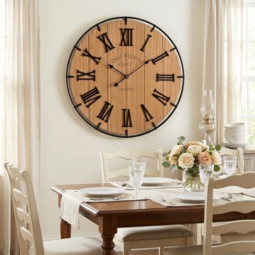 EMAX HOME Inch Large Farmhouse Wall Clock, 3D Raised Roman Numerals on Wooden - Image 2