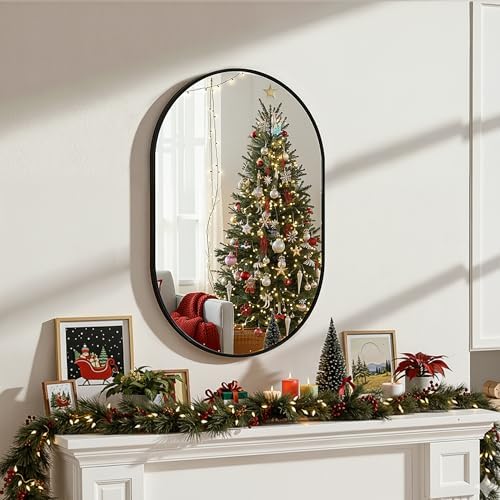 Black Oval Bathroom Mirror for Wall - Image 3