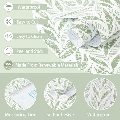 Safiyya Green Leaf Peel and Stick Wallpaper 787"x17.3" Boho Modern Farmhouse - Image 6