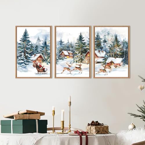 Christmas Santa Sleigh Deer Framed Canvas Wall Art Set -24"x36"x3 - Image 4