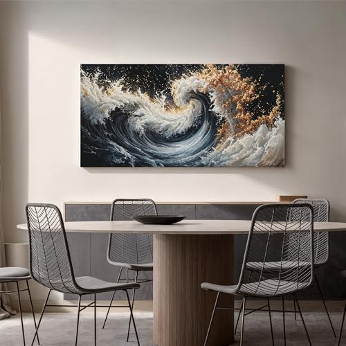 YISXINOAG Blue Gold Ocean Wall Art Coastal Abstract Painting Canvas 20"X40" - Image 6