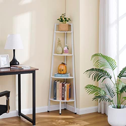 Hoctieon Corner Shelf, 4-Tier Corner Bookshelf, Rustic Corner Ladder Shelf - Image 6