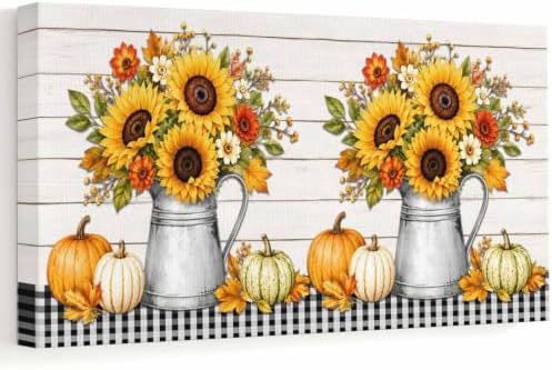 Thanksgiving Sunflower Large Wall Art Fall Flower Pumpkin Maple Leaf Black by Prime+Leader