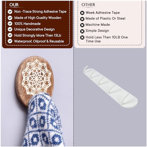 Indian Shelf 24 Piece Wooden Adhesive Wall Hooks - Image 5