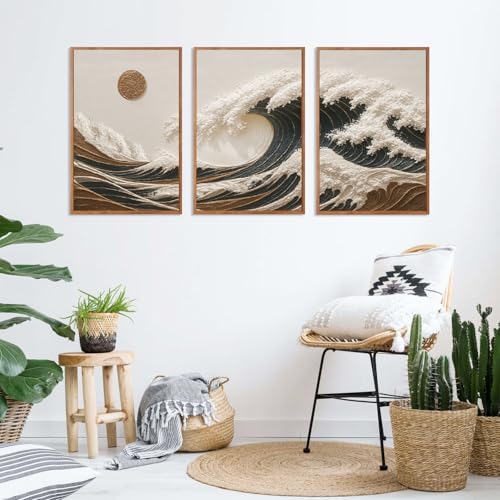 HLNIUC Great Wave Sunset Framed Canvas Wall Art, Abstract Sun Seascape Art - Image 7