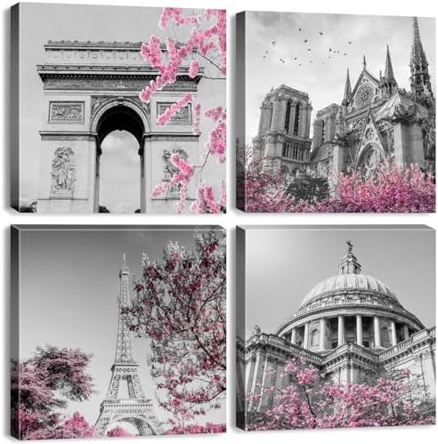 BL BORLINART Paris Wall Art Pink Room Decor Black and White Eiffel Tower by BLBORLINART