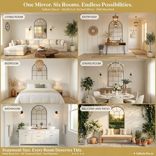 48x28Inch Arched Window Pane Mirror| Black Arched Mirrors - Image 6