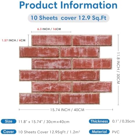 COMSTICKC 3D Peel and Stick Faux Brick Wall Stickers, Ultra-Light - Image 6