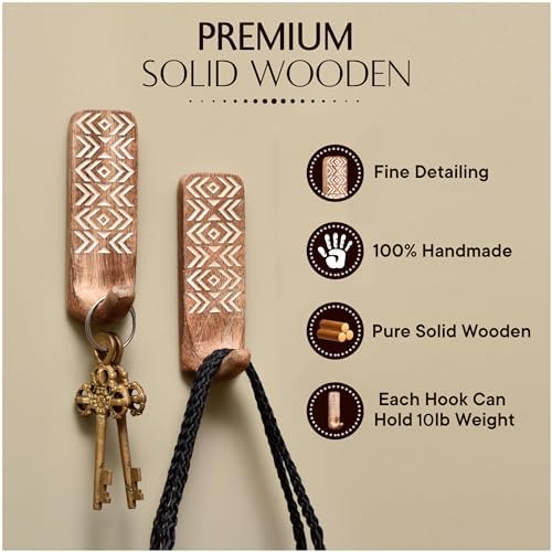 Indian Shelf 6 Piece Wooden Adhesive Wall Hooks - Image 4