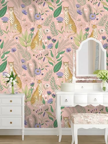 Floralplus Wallpaper Peel and Stick Pink Leopard Wallpaper Floral Removable - Image 2