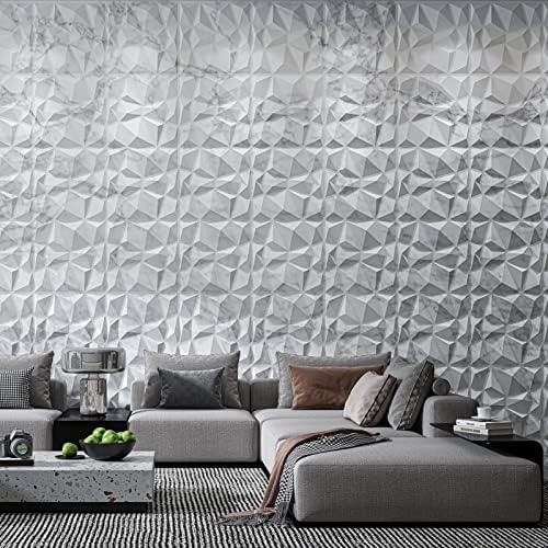 Art3d Textures 3D Wall Panels Glossy White Marble Diamond Design - Image 3