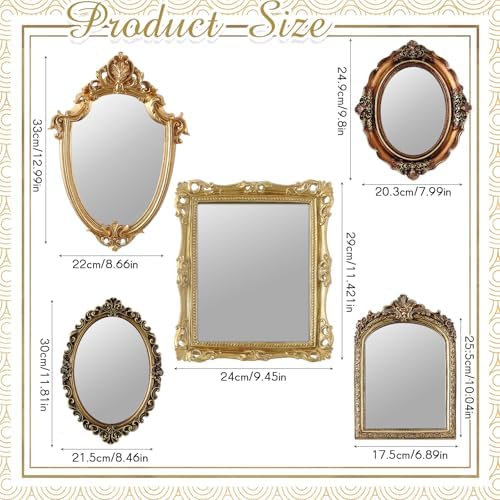 Wonderjune 5 Pcs Vintage Gold Mirror Set - Image 2