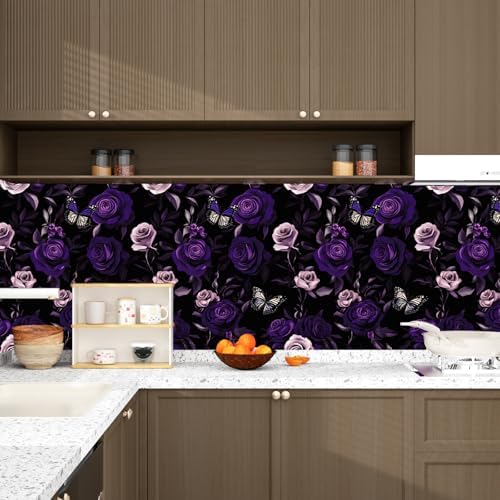 Purple Vintage Floral Peel and Stick Wallpaper 17.5" x 393" - Image 4