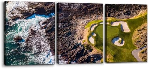 Pacimo 3 Pieces Pebble Beach Golf Course Wall Art Canvas Pictures Natural by Pacimo