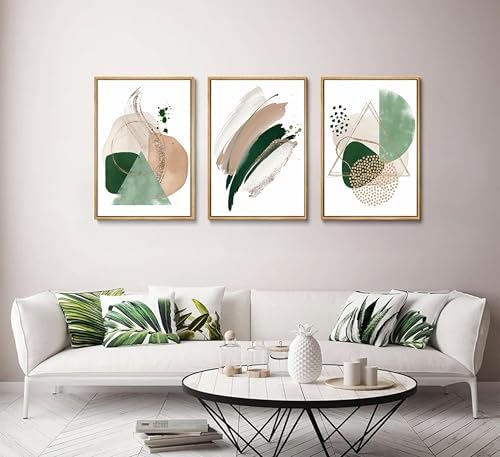 Uofnvrji 3Pcs Sage Green Minimalist Geometric Abstract Posters Wall Art - Image 2