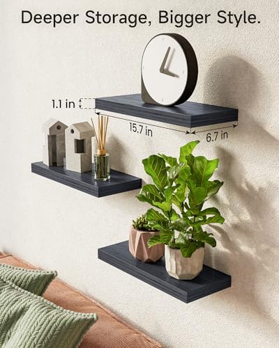 BAYKA Black Floating Shelves 15.7in, Wall Mount Rustic Wood Shelf - Image 5