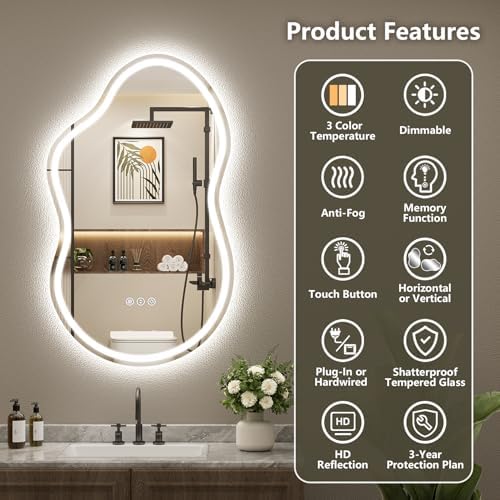 20x36 Irregular LED Mirror for Bathroom Lighted Vanity Mirror - Image 2