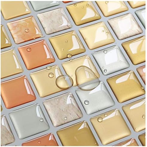 Yoillione 3D Mosaic Tile Sticker Removable Wallpaper Tile Yellow, 3D Self - Image 5