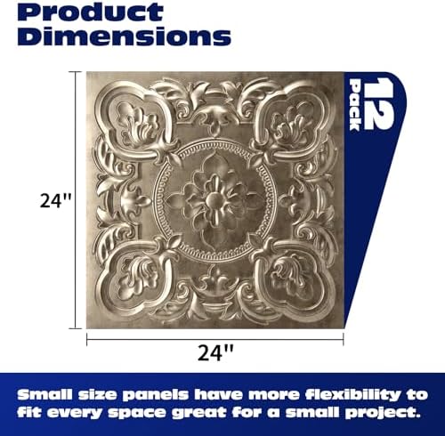 Art3dwallpanels Drop Ceiling Tiles, 24 x 24 Inch, 12 Pack, Antique Gold - Image 2