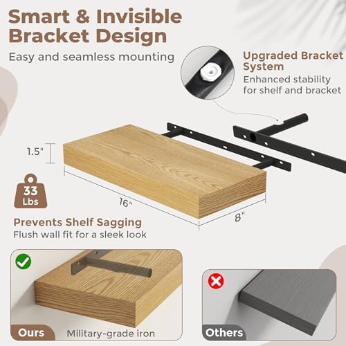 16 Inch Floating Shelves for Wall, Oak Finish - Image 2