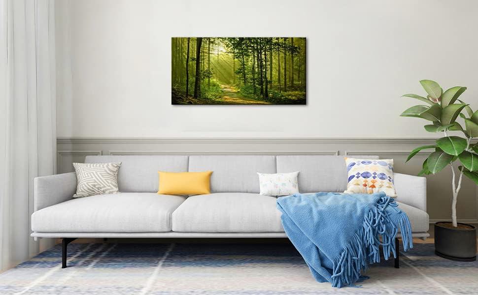 Green Morning Sunlight Forest Scenery Canvas Wall Art - Image 3